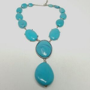 Vintage Statement Blue Beaded Necklace with Drop Pendant, Adjustable Length